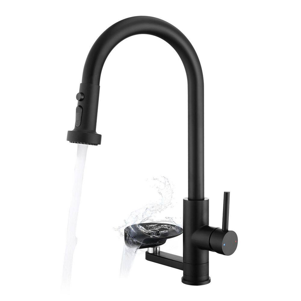 Single Handle Pull Down Sprayer Kitchen Faucet with Cup Rinser & 360 Degree Spout Swivel Modern 17.71 in Matte Black price history on PriceWatchPro
