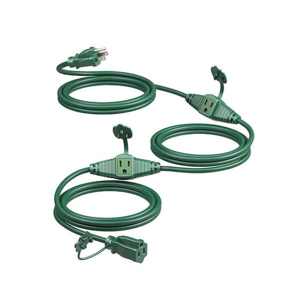 DEWENWILS 25 ft. 16/3C SJTW Outdoor Extension Cord with 3-Prong 3 Outlets and Safety Cover, Green