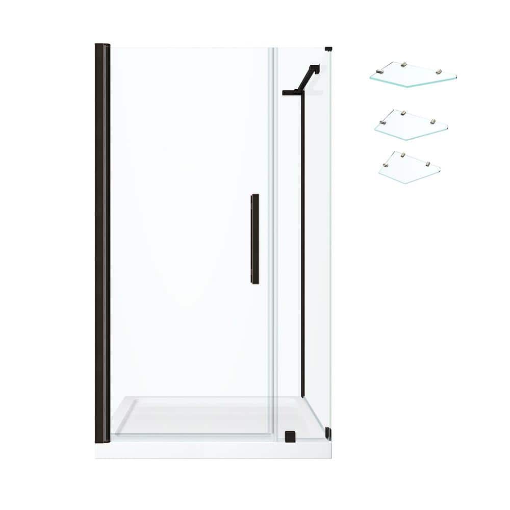 Pasadena 36" Oil Rubbed Bronze Frameless Corner Shower Kit with Shelves