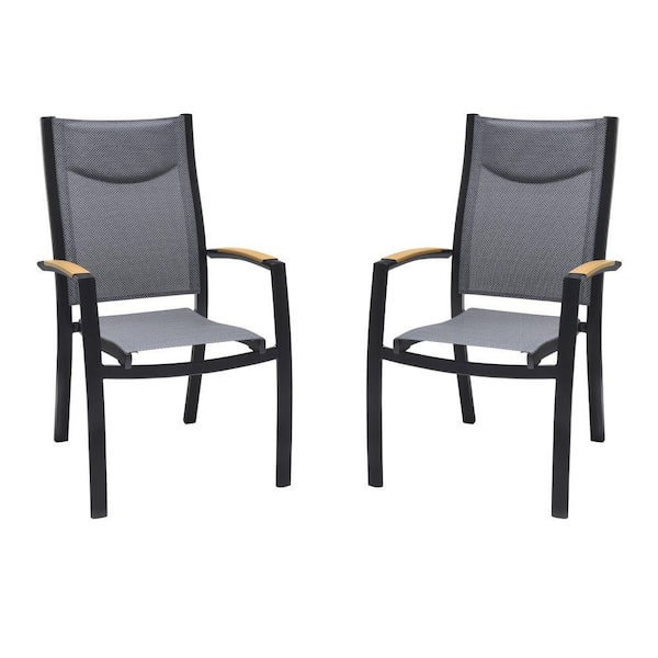 Benjara Black Dining Chair with Metal Frame and Weaved Seat (Set of 2)