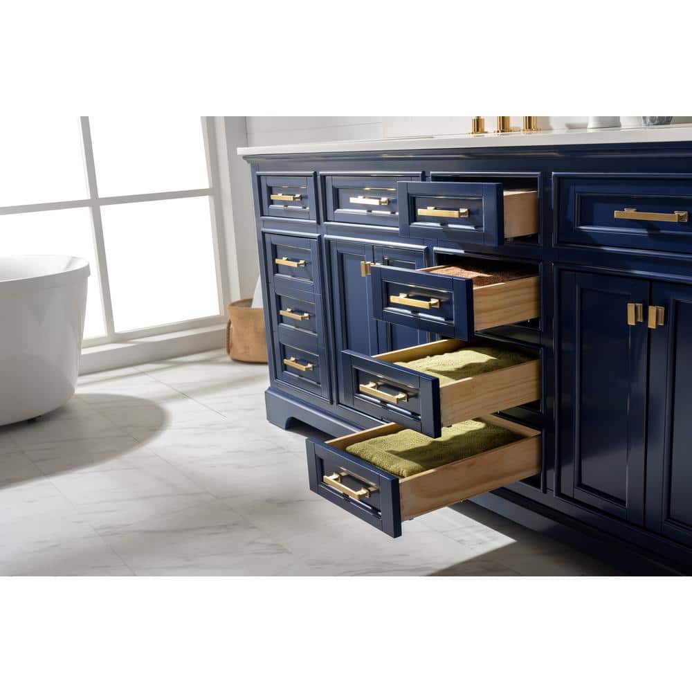 Milano 84" Blue Double Sink Vanity with Marble Top