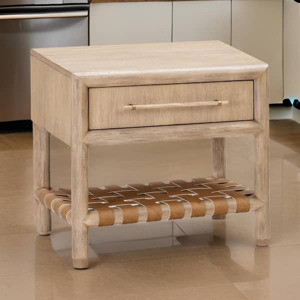 Benjara Dory Brown Wood 1-Drawer 26 in. Nightstand with Open Shelf