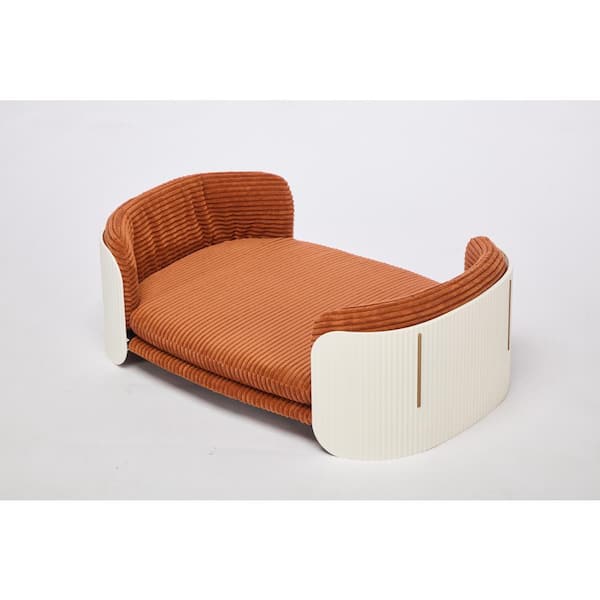 Unbranded Medium White Brown Scandinavian style Cat Couch Bed, Pet Sofa Cats Pet Furniture Elevated with Removable Mattress Cover