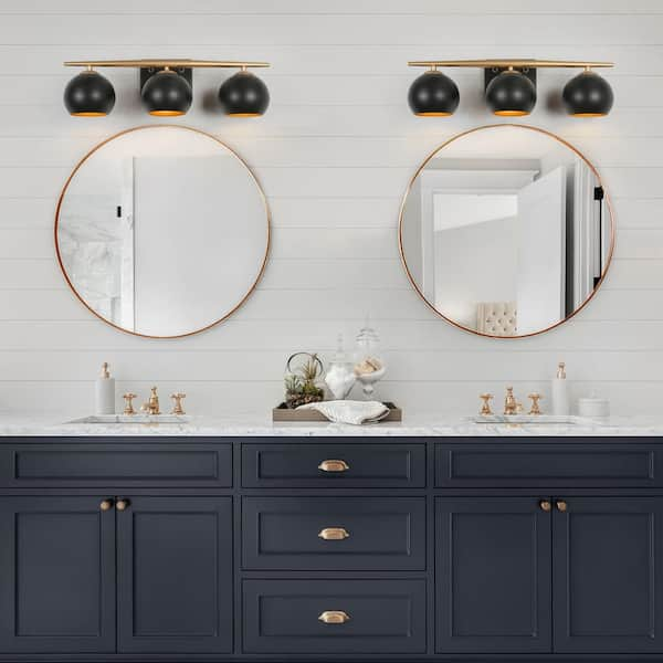 Modern Black Bathroom Vanity Light, 22 in. 3-Light Farmhouse Gold Globe  Wall Sconce Light