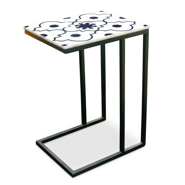 Steve Silver Lara White and Blue Marble Top Chairside Table