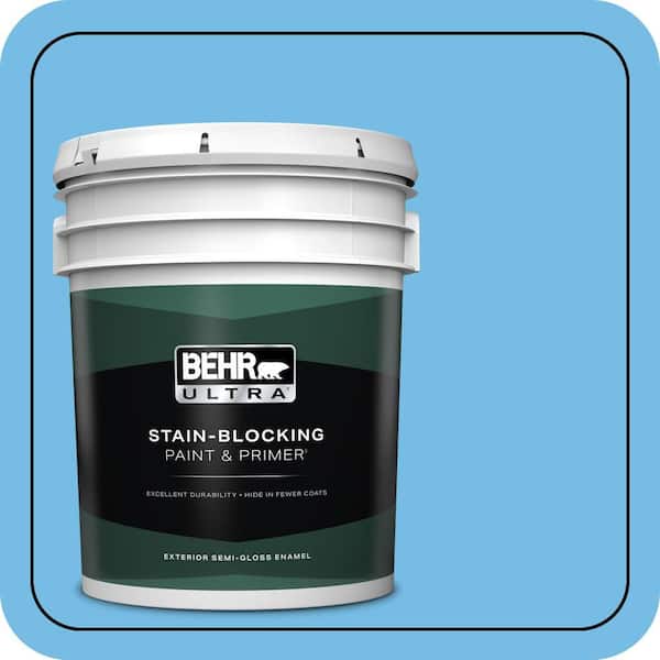 BEHR ULTRA 5 gal. #550B-4 Costa Rica Blue Semi-Gloss Enamel Exterior Paint & Primer