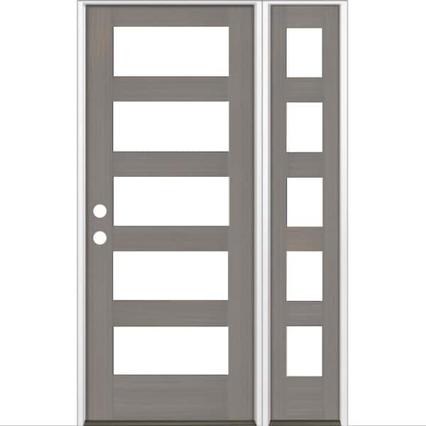 Krosswood Doors 50 in. x 80 in. Modern Hemlock Right-Hand/Inswing 5-Lite Clear Glass Grey Stain Wood Prehung Front Door with Sidelite