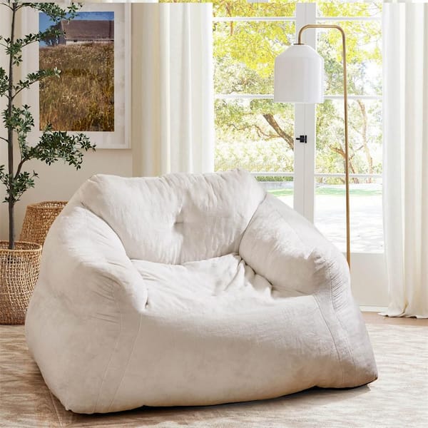 Beige Polyester Large (45-72 in.) Bean Bag Chair for Adults Plush Lazy Sofa with Ultra-soft Velvet Cover