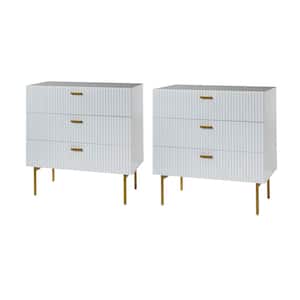 Fabian White 32 in. Tall 3 Chest of Drawerswith Storage and Metal Legs (Set of 2)