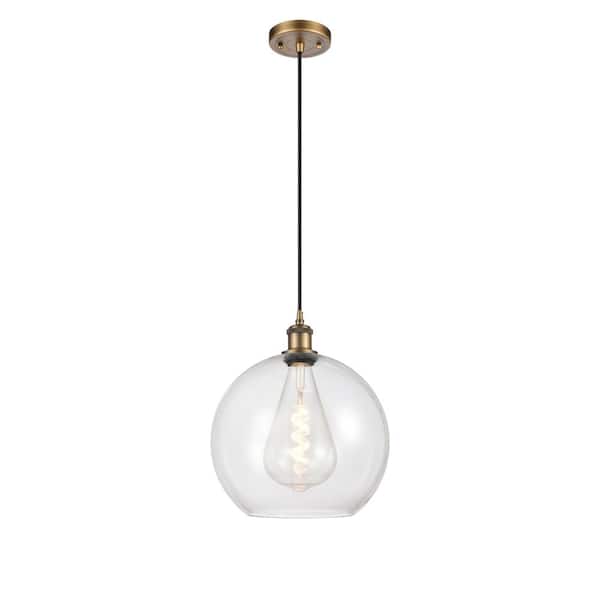 Innovations Athens 60-Watt 1 Light Brushed Brass Shaded Mini Pendant Light with Clear glass Clear Glass Shade