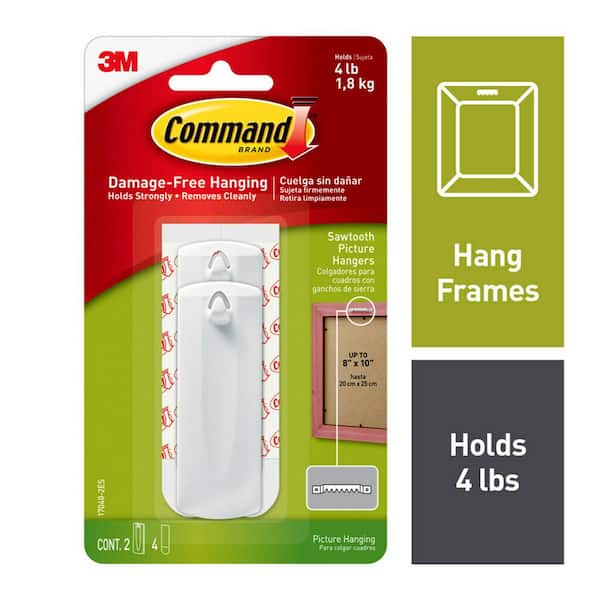 Command 4 lb. Medium White Sawtooth Picture Hangers (2 Hooks, 4 Strips)