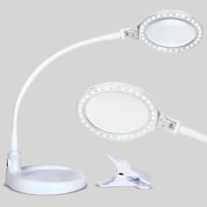 Lightview Pro 23.5 in. White Plug-in Adjustable Gooseneck 1.75X Magnifying LED Desk Lamp with Interchangable Clamp Base