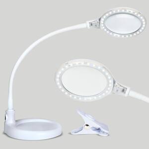 Lightview Flex 16 in. White 2 in 1 - 3 Diopter Magnifying Glass Lamp With Base Stand and Clamp
