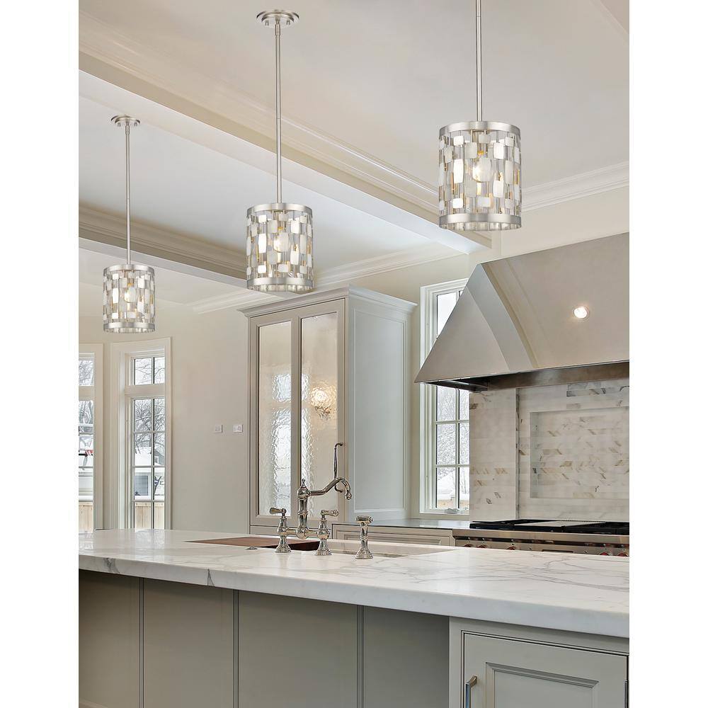 Brushed Nickel Crystal Mini Drum Pendant Light