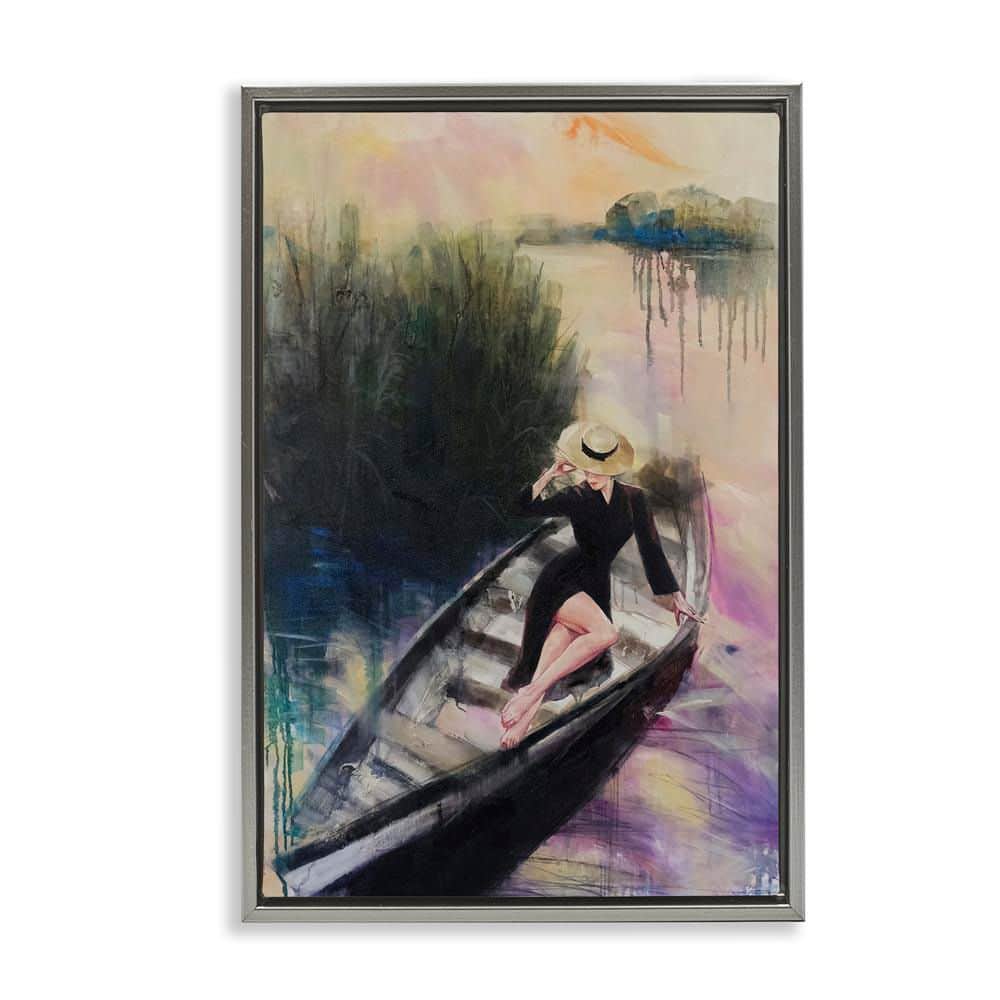 Fashion Diva on River Boat by Lucille Lee Gray Floater Frame People Graphic Art Print 25 in. x 17 in. price history on PriceWatchPro
