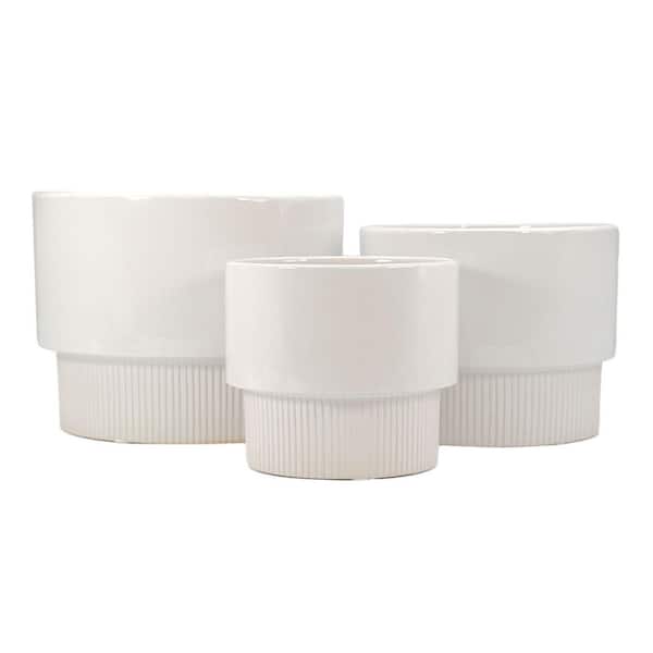 Unbranded (Set of 3) Modern Off White Ceramic Planter Pots