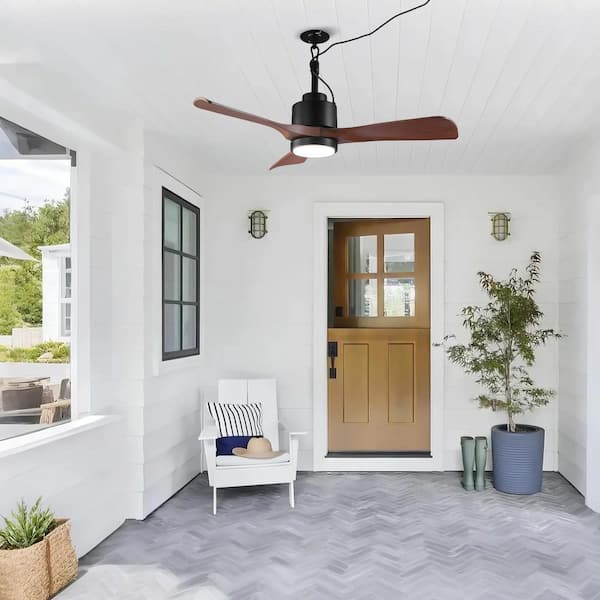 42 in. Indoor/Outdoor Integrated LED Matte Black Dimmable Downrod Mount Ceiling Fan with Light and Remote Control