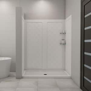 SlimLine 60 in. x 30 in. Single Threshold Shower Pan Base in White Center Drain with Back Walls