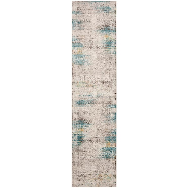 SAFAVIEH Aria Cream/Blue 2 ft. x 8 ft. Border Distressed Gradient ...