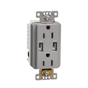 X Series 15 Amp 125-Volt Tamper Resistant Indoor USB A/A 4.8 Amp Duplex Decorator Outlet Back Wire Clamps Matte Gray