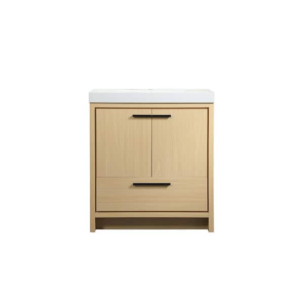 Unbranded Simply Living 30 in. Single Bathroom Vanity in Maple with Resin Vanity Top in White
