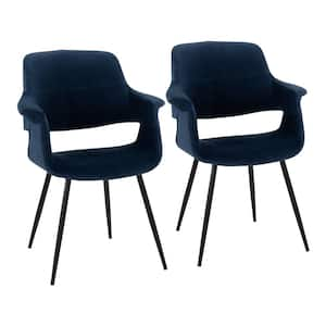 Vintage Flair Blue Velvet and Black Metal Arm Chair (Set of 2)