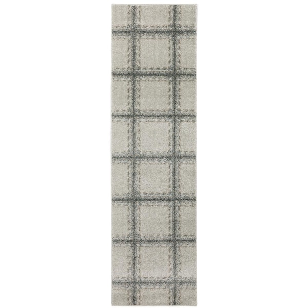 AVERLEY HOME Apex Beige/Blue 2 ft. x 8 ft. Casual Geometric Blocks Polyester Indoor Runner Area Rug