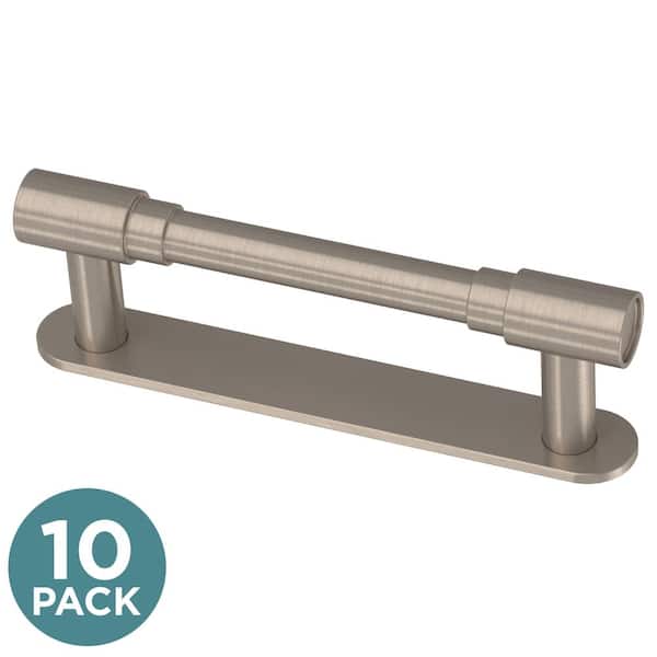 (10-Pack) Round Layered Backplate 3 in. (76 mm) Modern Satin Nickel Cabinet Handle Drawer Bar Pulls