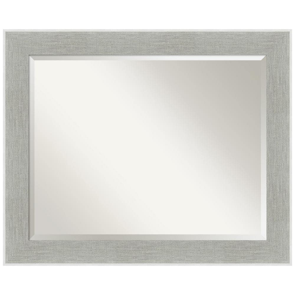 Glam Linen Grey Rectangular Wall Mirror with Silver Frame