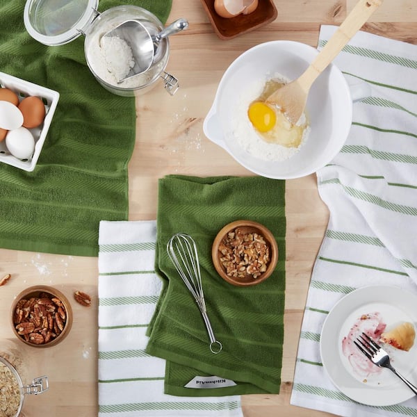 Albany Green/White Matcha Cotton Kitchen Towel Set (4-Pack)