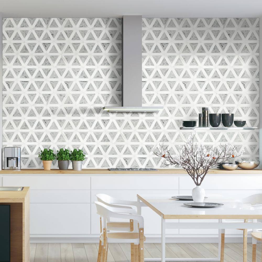 Carrara White Polished Marble 10x12 Geometric Mosaic Tile