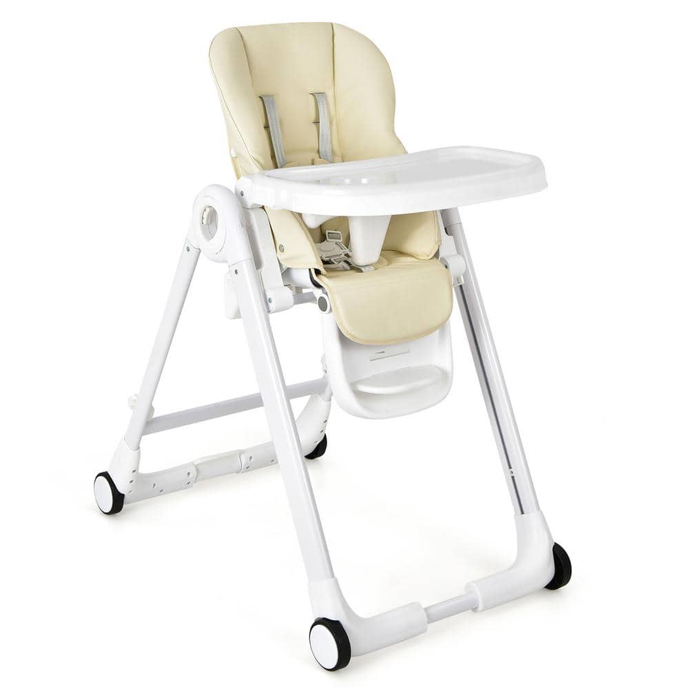 Costway Beige Folding Convertible High Chair w/Wheel Tray Adjustable Height Recline -  AD10009BE