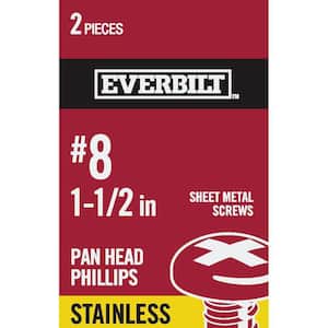 #8 x 1-1/2 in. Phillips Pan Head Stainless Steel Sheet Metal Screw (2-Pack)