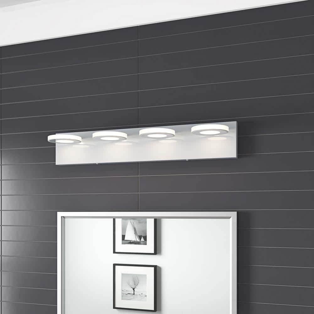 24.8 in. 4-Light Modern White Bathroom 24W LED Vanity Light Over Mirror Rou