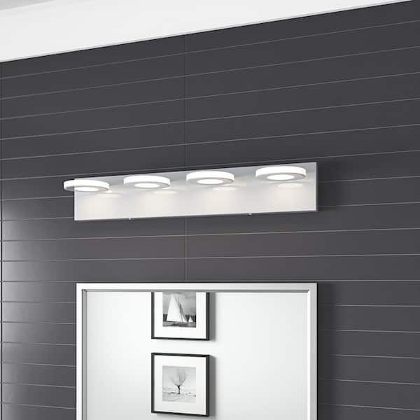aiwen 24.8 in. 4-Light Modern White Bathroom 24W LED Vanity Light Over Mirror Round Lamp Wall Lighting Fixtures