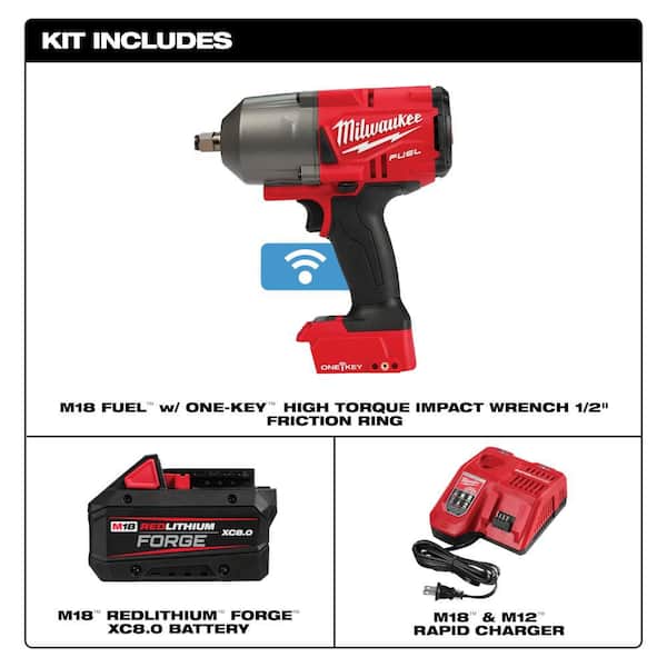 M18 FUEL ONE-KEY 18V Lith-Ion Brushless Cordless 1/2 in. Impact Wrench w/ Friction Ring w/ FORGE 8.0Ah Battery & Charger