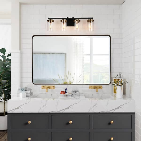 Zevni 27 in. 4-Light Black Vanity Light for Bathroom Modern Zevni 27 in. 4-Light Black Vanity Light for Bathroom Modern
