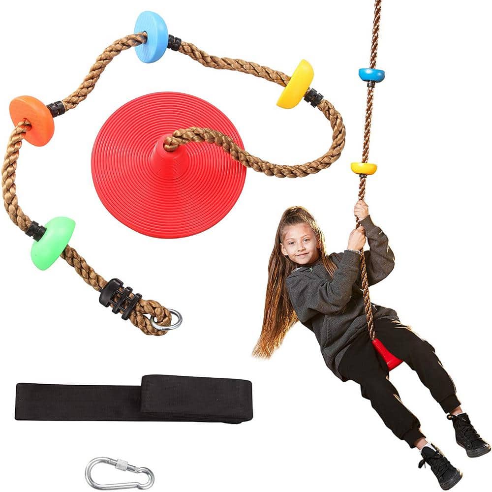JOYIN 79.2 in. H Multi-Colored Climbing Rope Tree Swing Playset w/Platforms  & Disc Swing Seat, w/Hanging Strap & Carabiner 70007 - The Home Depot