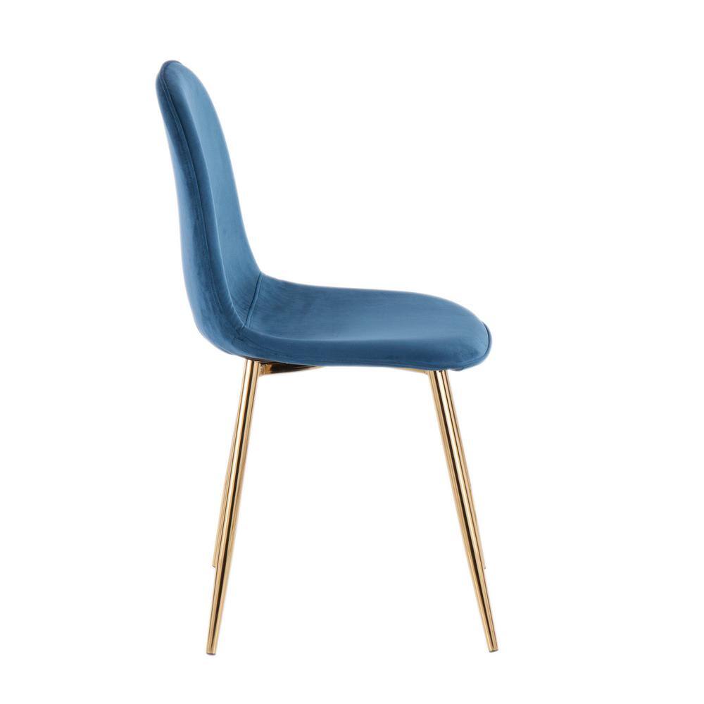Blue Velvet and Gold Steel Upholstered Side Chair Set