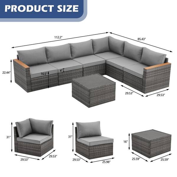 Zeus & Ruta 7-Piece Wicker Outdoor Sectional Set Conversation Sets