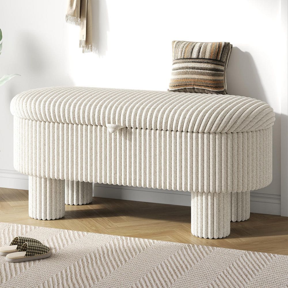 Caldric Modern Beige Corduroy Upholstered Oval Storage Ottoman Bedroom Bench Entryway Shoe Bench price history on PriceWatchPro
