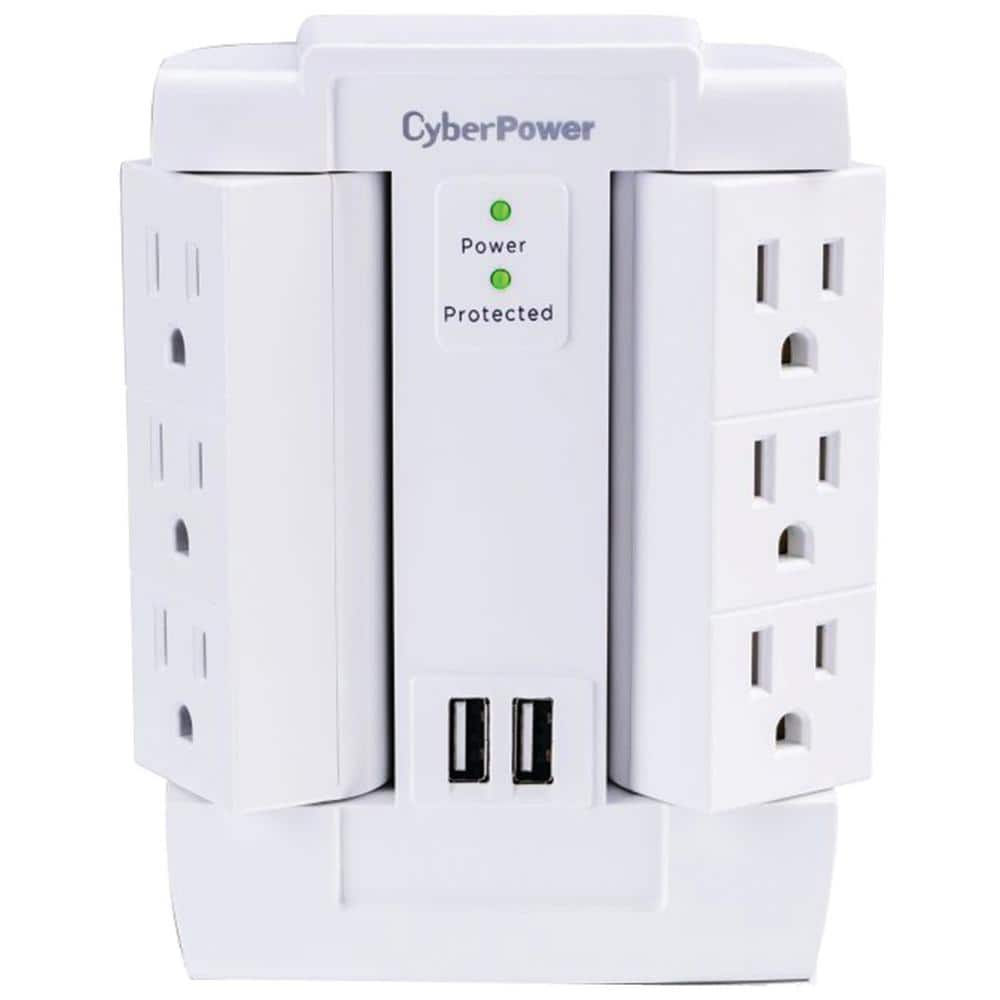 White 6-Outlet Swivel Surge Protector with USB Ports