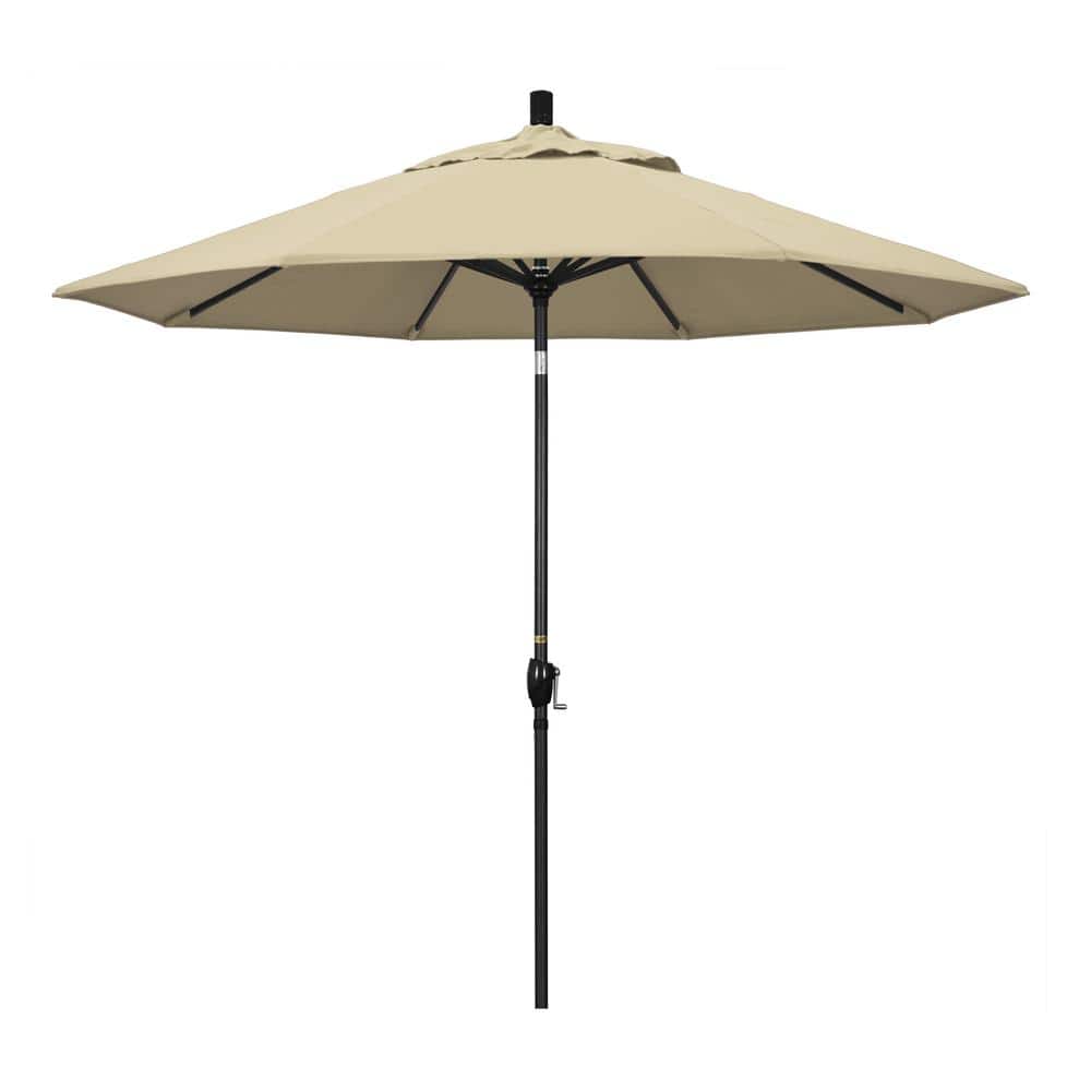 9 ft. Black Aluminum Pole Market Aluminum Ribs Push Tilt Crank Lift Patio Umbrella in Antique Beige Sunbrella price history on PriceWatchPro