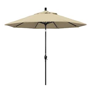 9 ft. Black Aluminum Pole Market Aluminum Ribs Push Tilt Crank Lift Patio Umbrella in Antique Beige Sunbrella