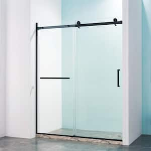 56-60 in. W x 75 in. H Sliding Semi-Frameless Shower Door in Matte Black Finish with 5/16 in. (8mm) Tempered Clear Glass