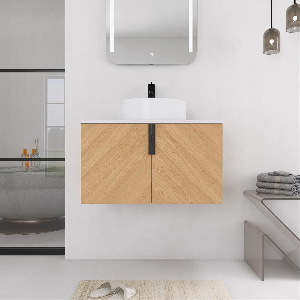 30 in. Single Floating Oak Bath Vanity with Ceramic Top and Artificial Stone Slab Unassembled price history on PriceWatchPro