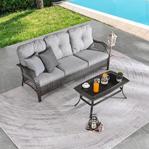2-Piece Wicker Patio Conversation Set with Gray Cushions