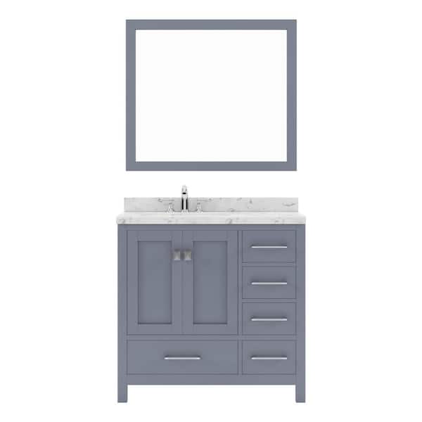Virtu USA Caroline Avenue 36 in. W x 22 in. D x 35 in. H Single Sink Bath Vanity in Gray with Quartz Top and Mirror
