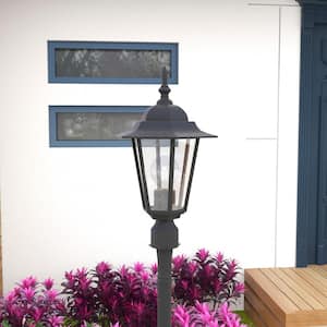 1-Light Textured Black Outdoor Post Lantern with Clear Glass