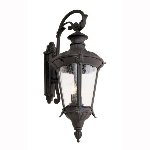 Bel Air Lighting Coach Style 2-Light Outdoor Black Wall Lantern with Seeded Glass